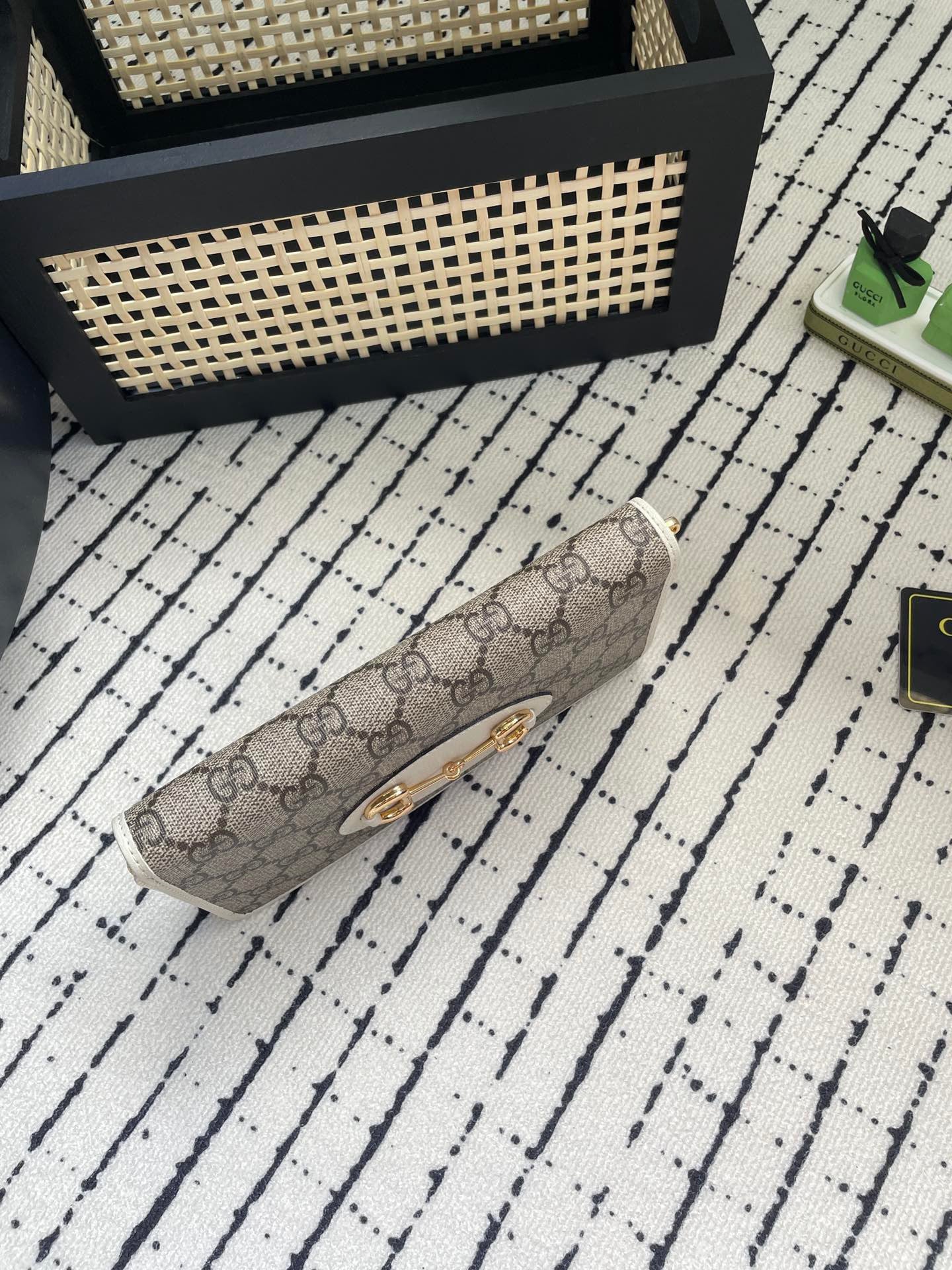 Gucci Horsebit GG Monogram Clutch Wallet – White Accent
