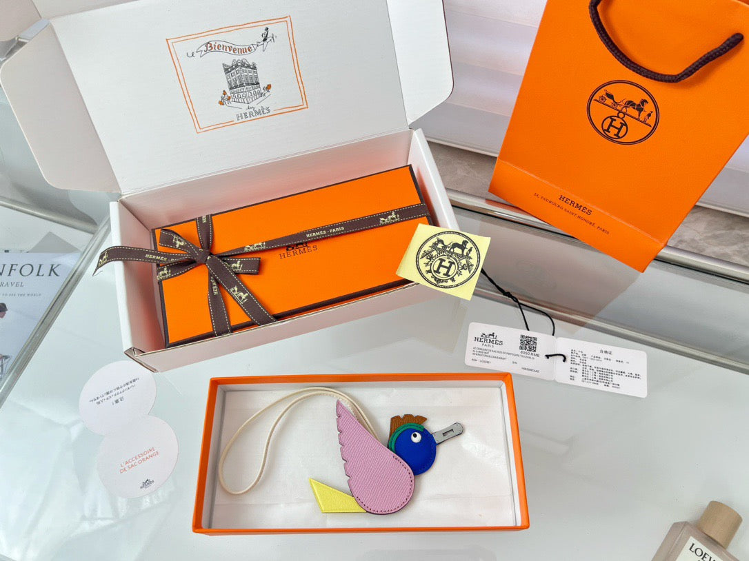 Hermès Bird Charm – Multicolor Leather with Gold-Tone Accent
