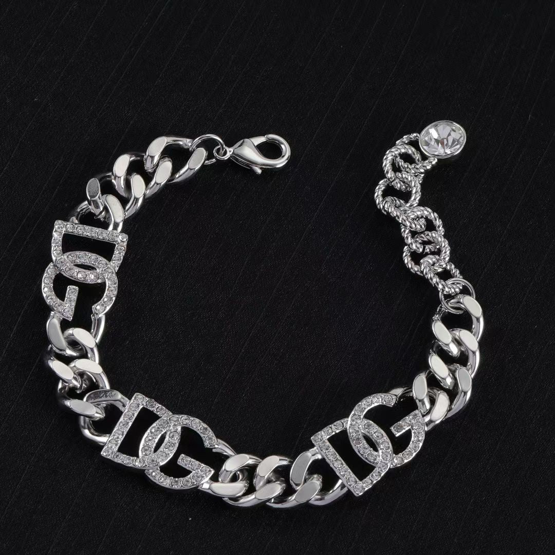 Silver DG Bracelet & Double G Necklace with Crystal Accents