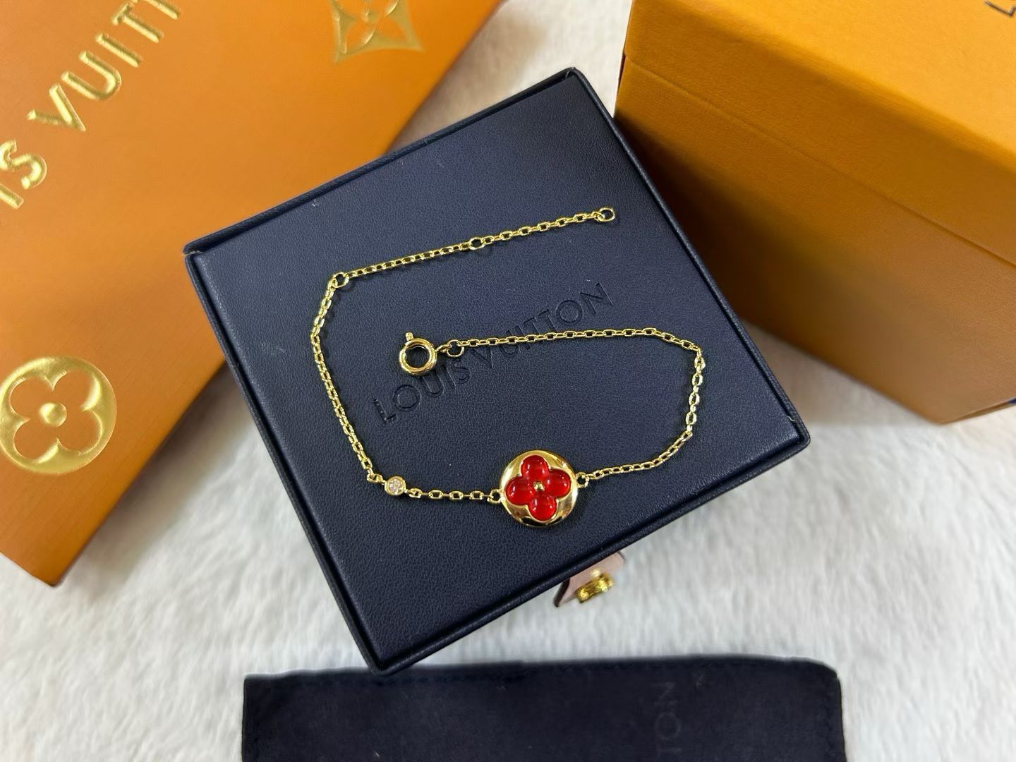 Red Motif Bracelet Chains with Clover and Star Charms