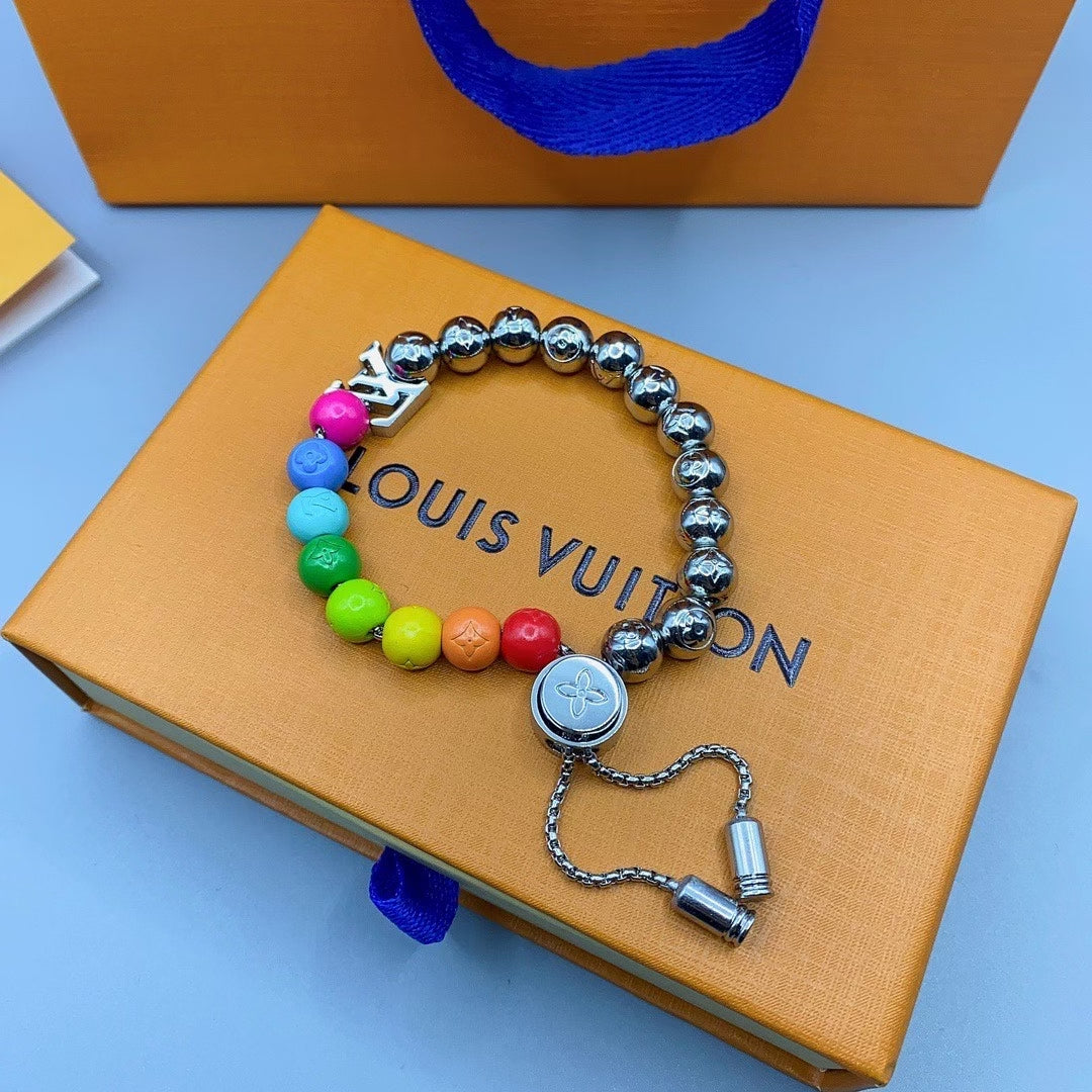 Louis Vuitton Beaded Bracelet Collection – Adjustable Cord with LV Logo & Mixed Beads