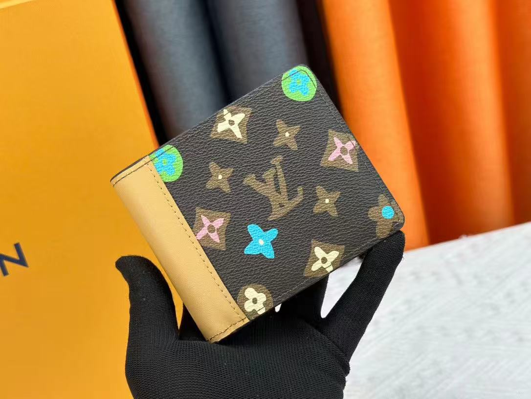 Louis Vuitton Monogram Wallet Brown with Colorful Accents & Beige Leather Contrast