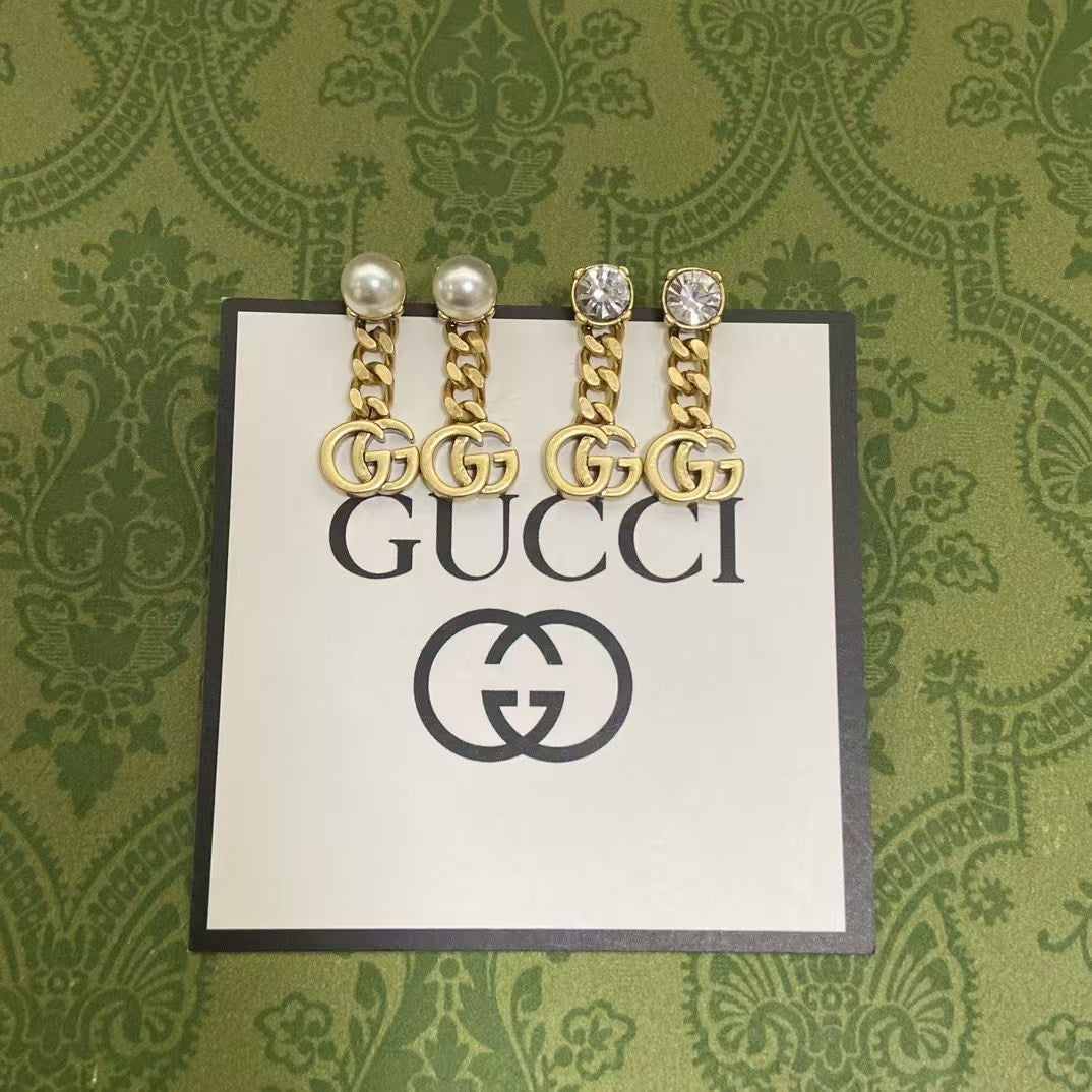 Gucci GG Chain-Link Earring Set – Gold Drop Earrings with Pearl & Crystal Stud Options