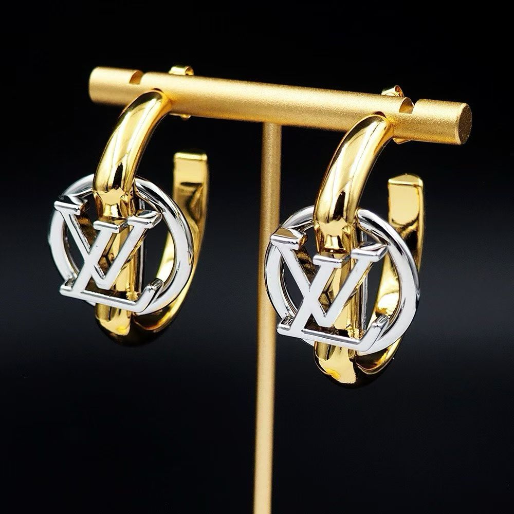 Louis Vuitton LV Hoop Earrings & Gold Bracelet Mixed Metal Designs in Gold & Silver