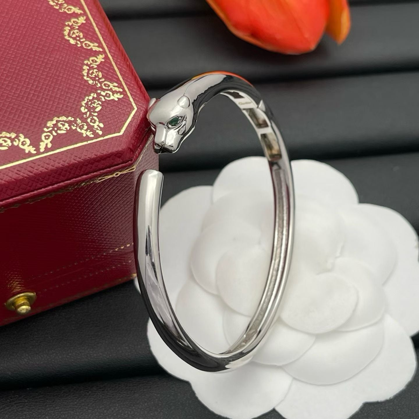 Panther Head Bracelet – Gold & Silver Open Cuff Design