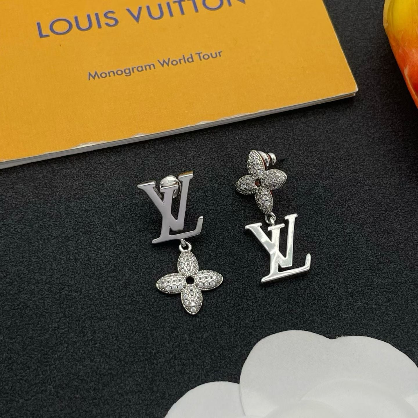 Louis Vuitton Monogram World Tour Earrings LV Logo & Floral Motif in Silver, Gold & Rose Gold