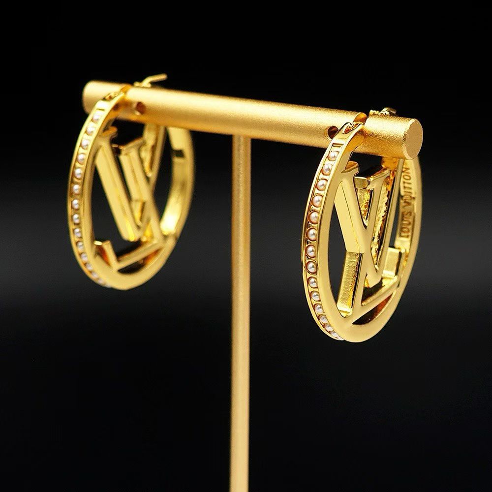 Louis Vuitton Gemstone Hoop Earrings – LV Logo with Sparkling Rim in Gold & Silver