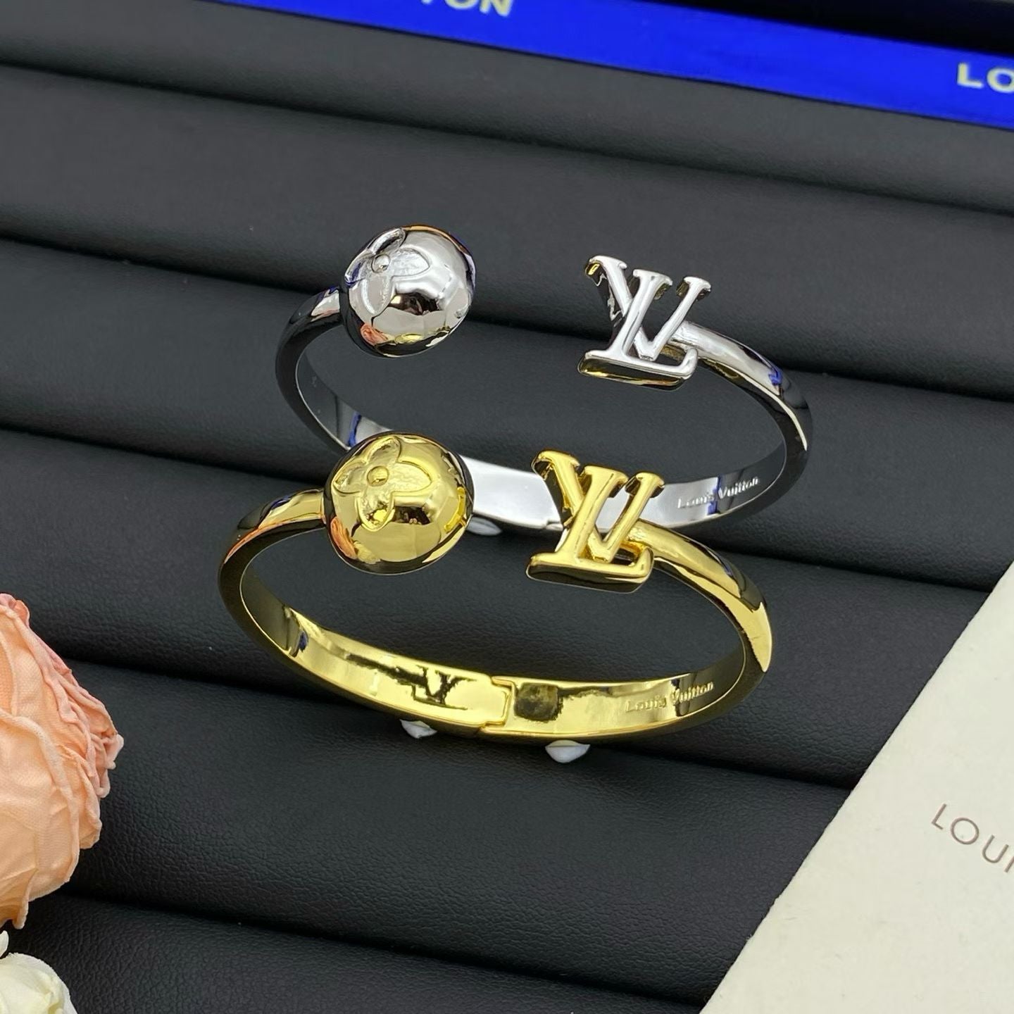 Louis Vuitton Monogram Flower Cuff Bracelet – Polished Gold & Silver with LV Logo