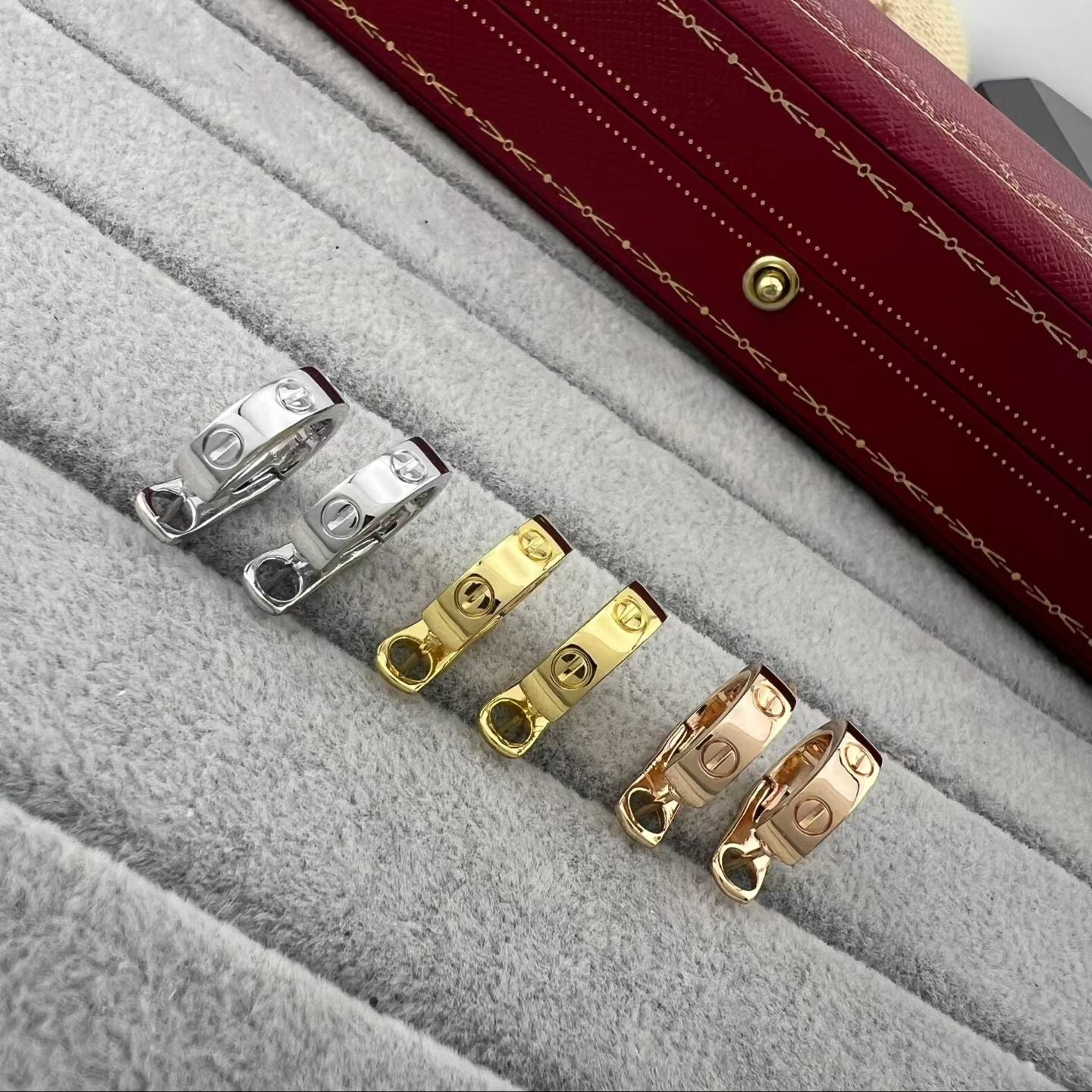 Cartier-Inspired Hoop Earrings Screw Motif Design in Silver, Gold & Rose Gold