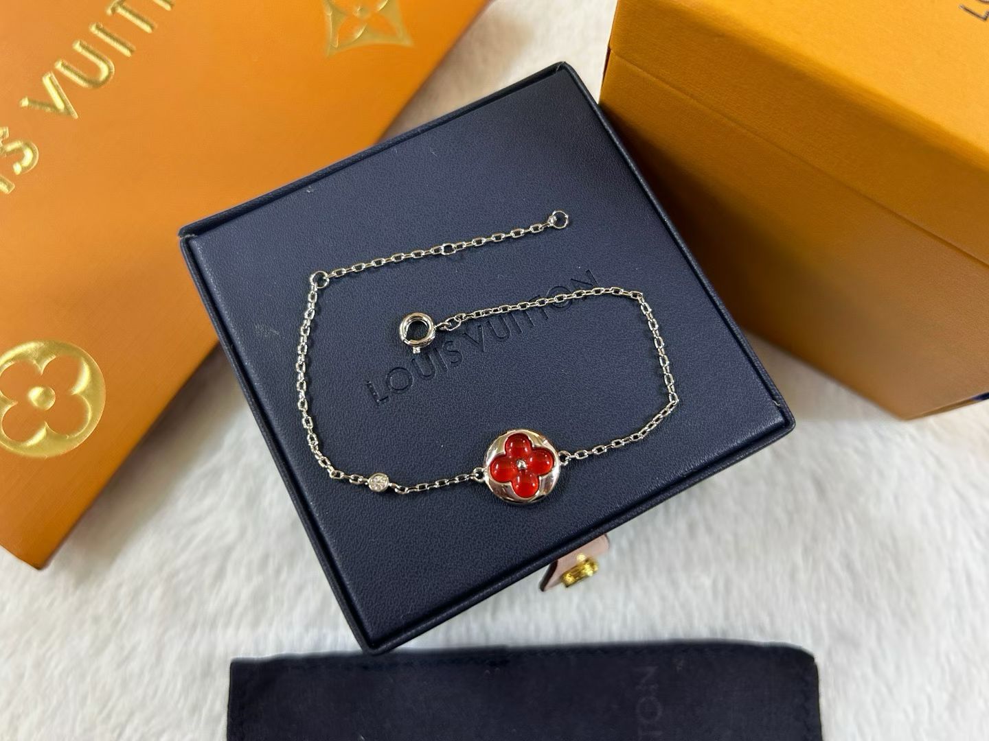 Red Motif Bracelet Chains with Clover and Star Charms