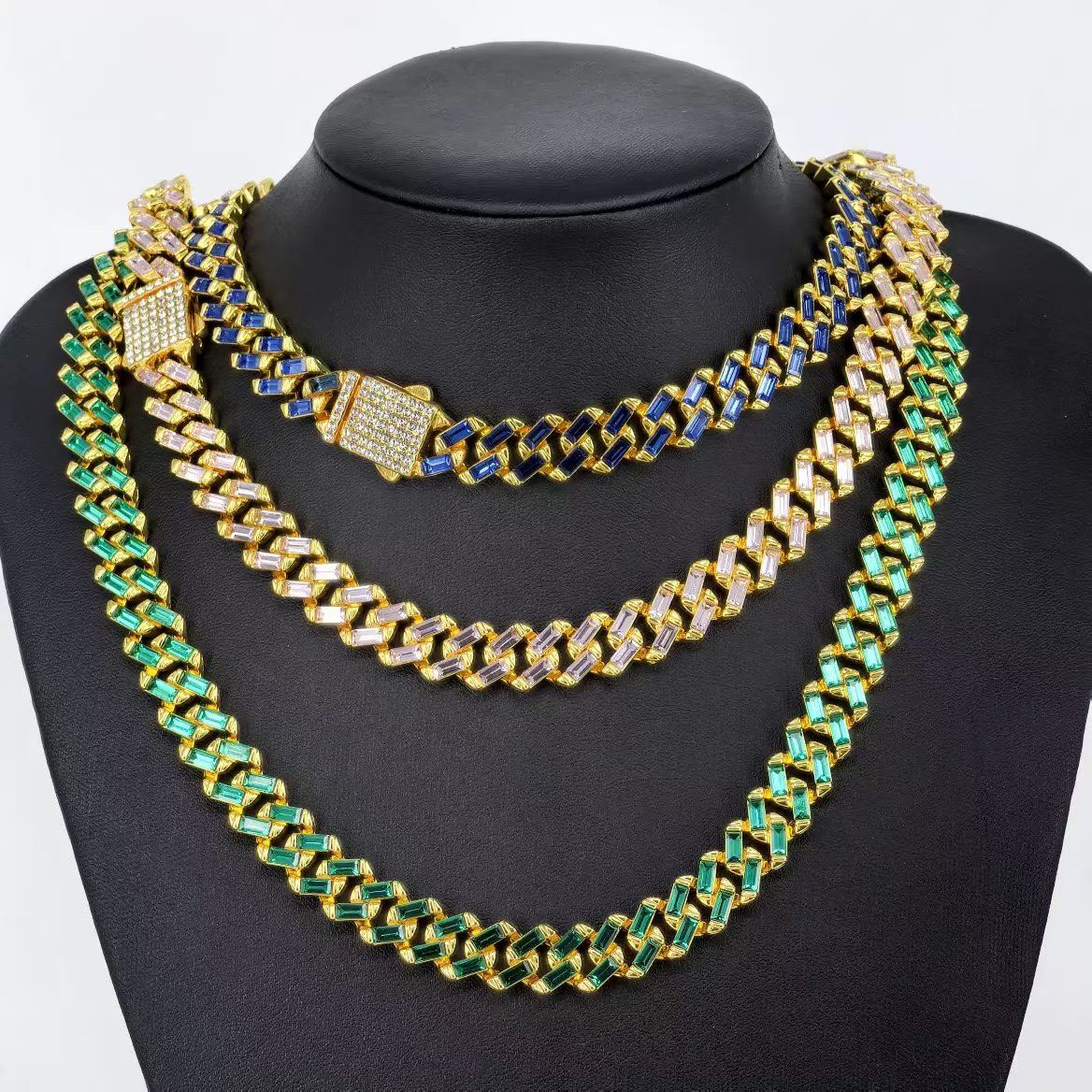 Cuban Link Jewelry Collection – Gold & Silver with Colored Stones and Diamond Accents