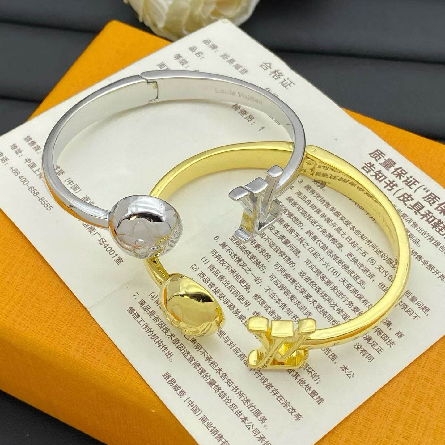 Louis Vuitton Monogram Flower Cuff Bracelet – Polished Gold & Silver with LV Logo