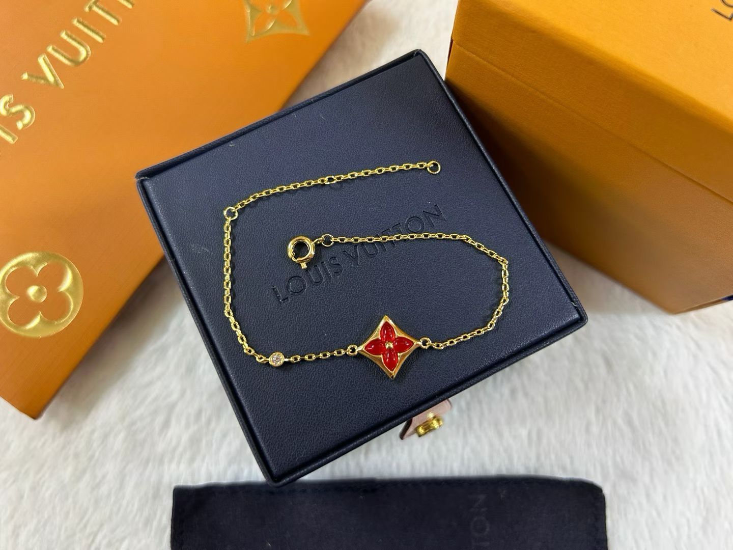 Red Motif Bracelet Chains with Clover and Star Charms