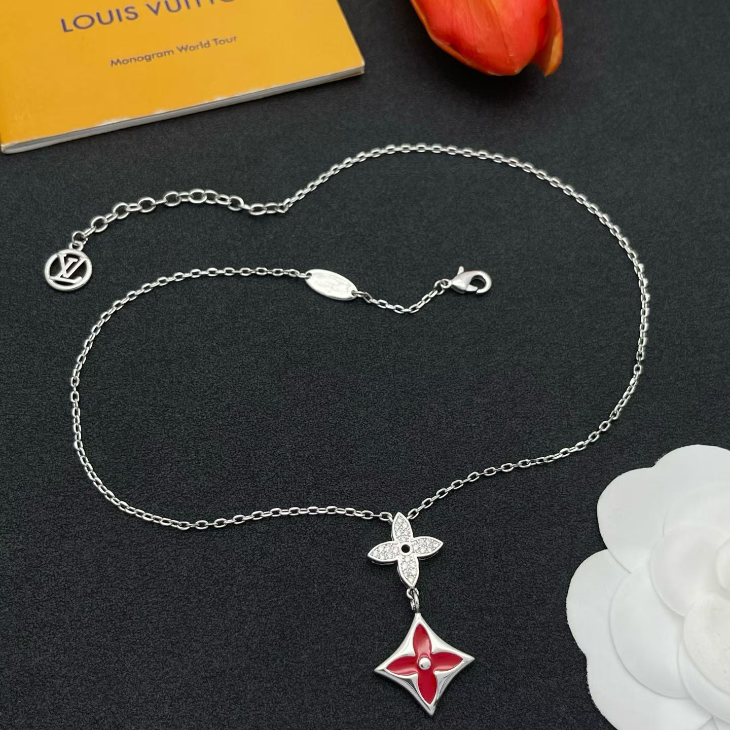 Louis Vuitton Monogram Clover Necklace – Gold & Silver Chains with Red, Blue, Yellow & White Accents