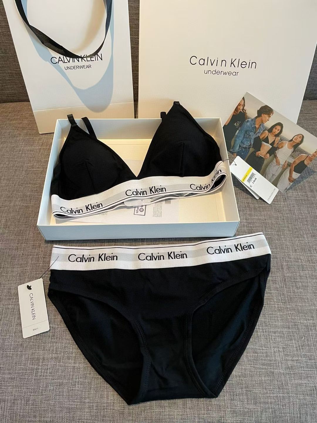 Calvin Klein Women’s Underwear Sets – Bralette & Briefs in Gray, White & Black