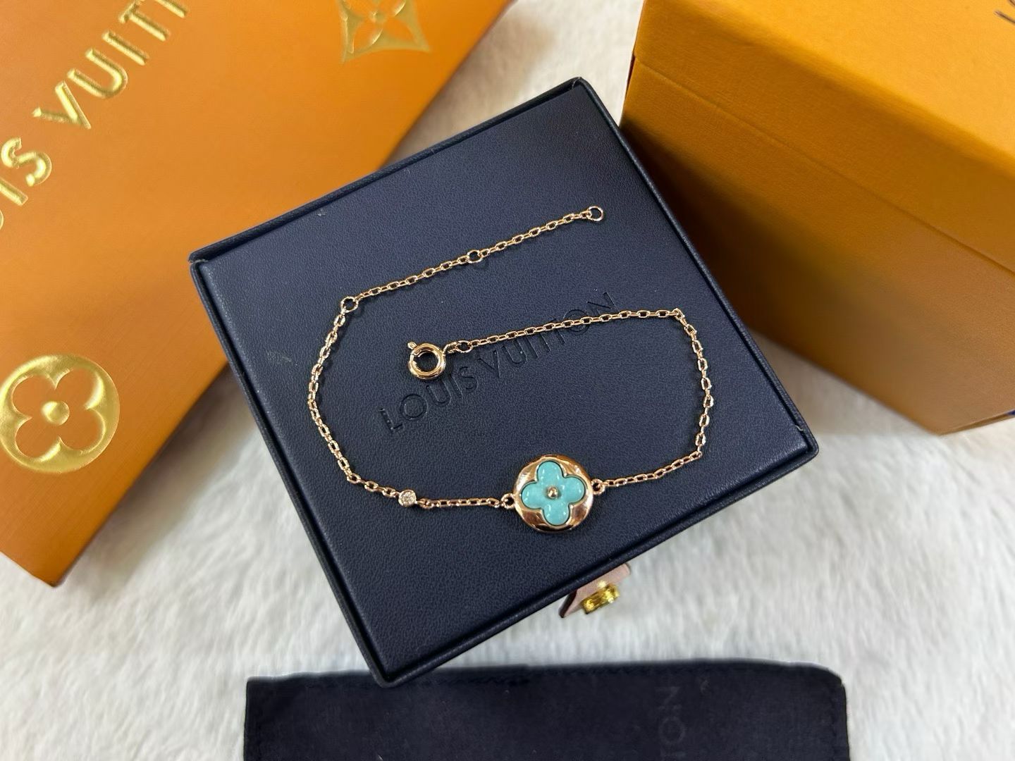 Turquoise Motif Bracelet Clover & Star Charms on Gold, Rose Gold & Silver Chains