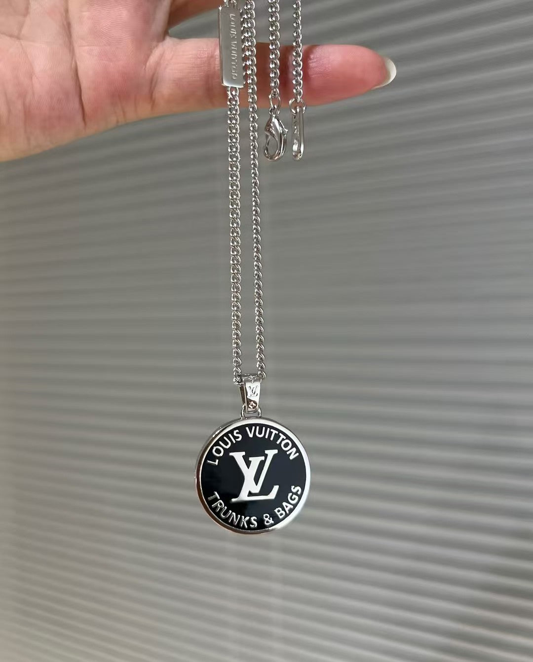 Louis Vuitton Trunks & Bags Pendant Necklace Duo – Gold & Silver Chains with Heritage Logo Medallions