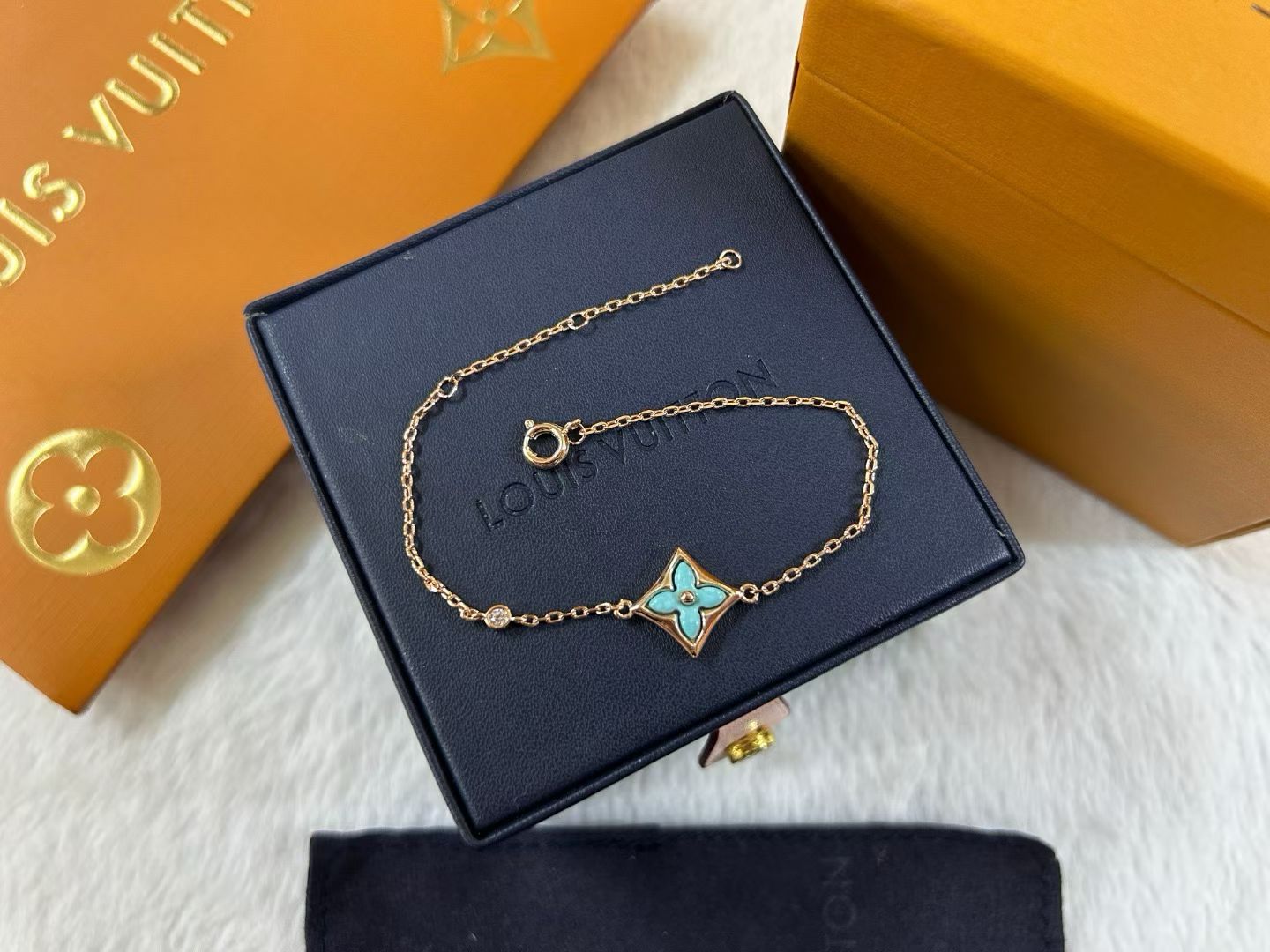 Turquoise Motif Bracelet Clover & Star Charms on Gold, Rose Gold & Silver Chains