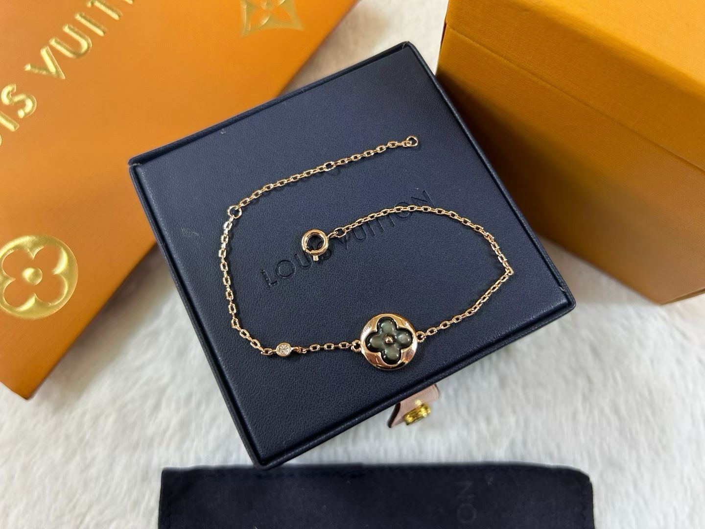 Black Charm Bracelet Clover & Star Motifs in Gold, Rose Gold & Silver