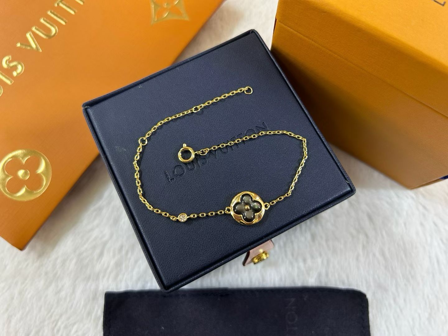 Black Charm Bracelet Clover & Star Motifs in Gold, Rose Gold & Silver