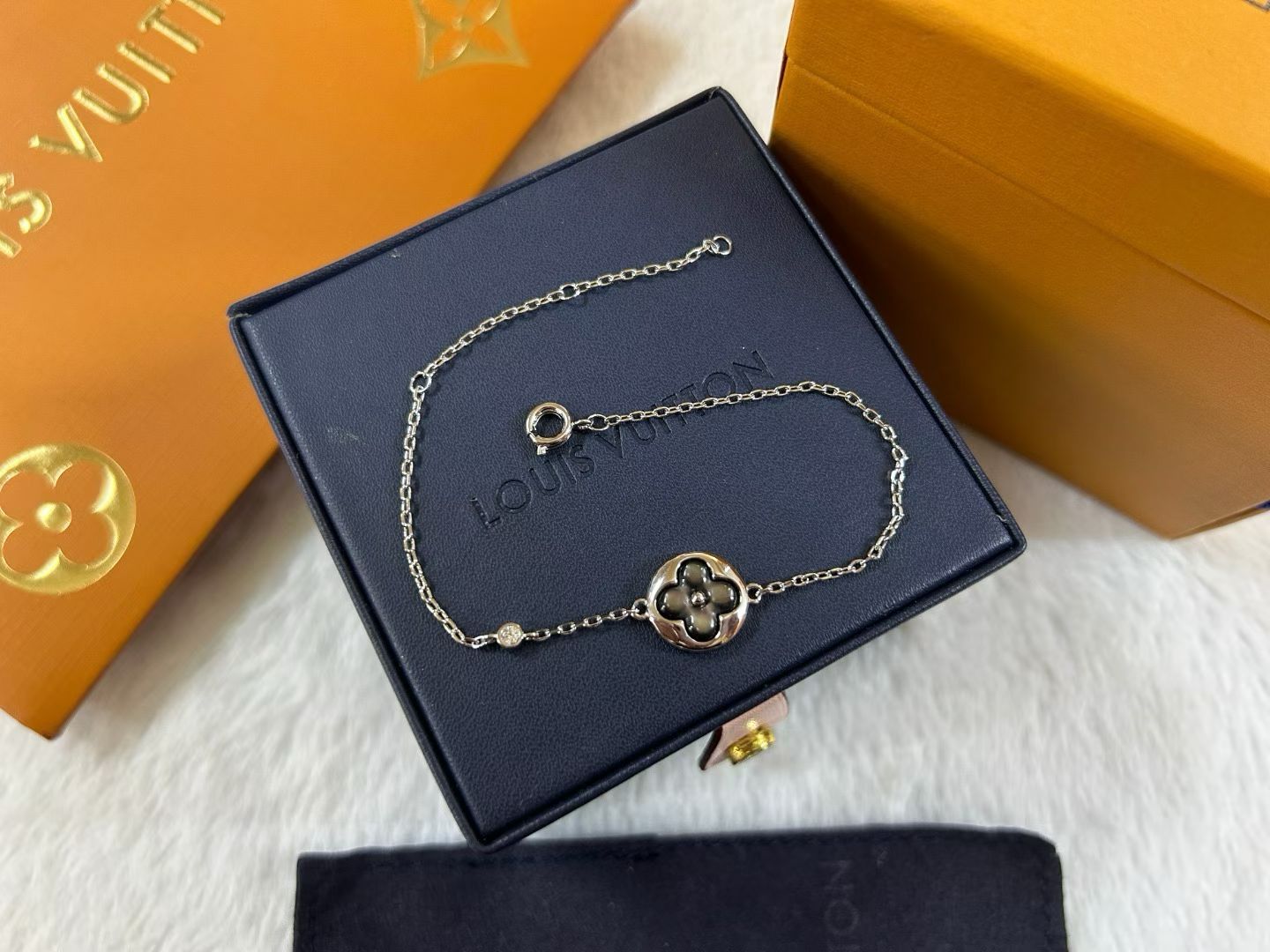 Black Charm Bracelet Clover & Star Motifs in Gold, Rose Gold & Silver