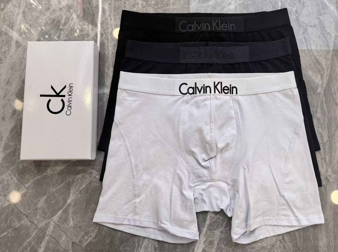 Calvin Klein Men’s Boxer Briefs – Logo Waistband in Black & White