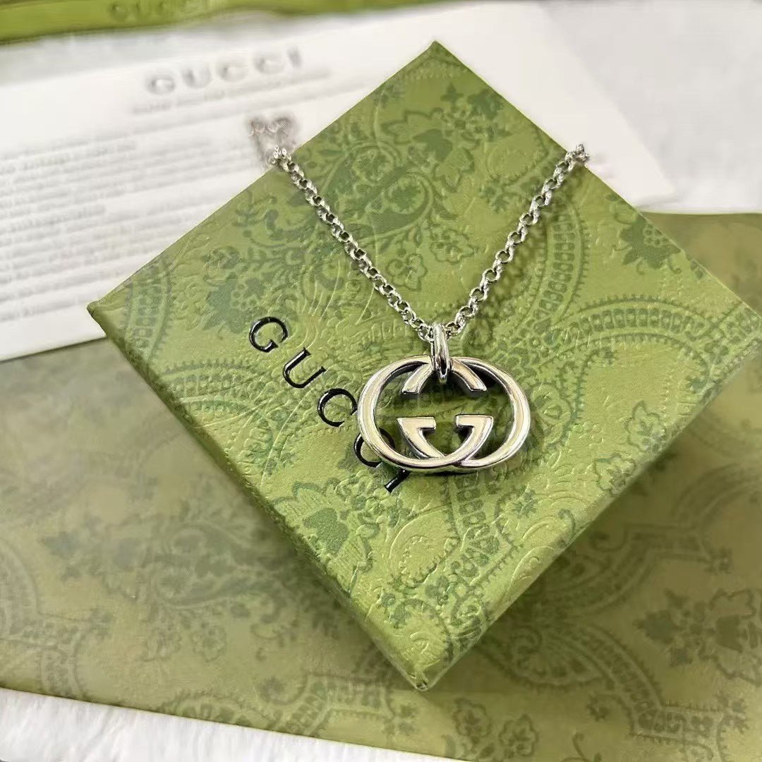 Gucci Silver Double G Logo Pendant Necklace – Iconic Interlocking Design