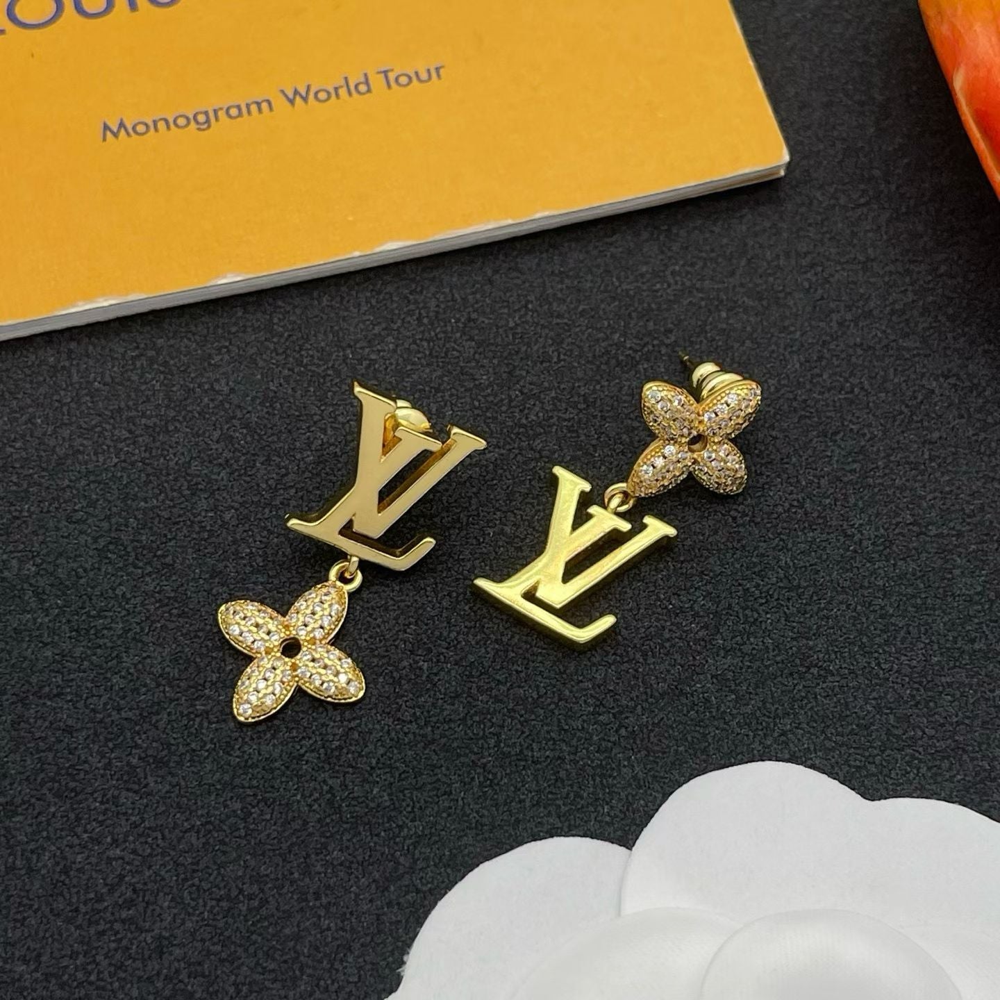 Louis Vuitton Monogram World Tour Earrings LV Logo & Floral Motif in Silver, Gold & Rose Gold