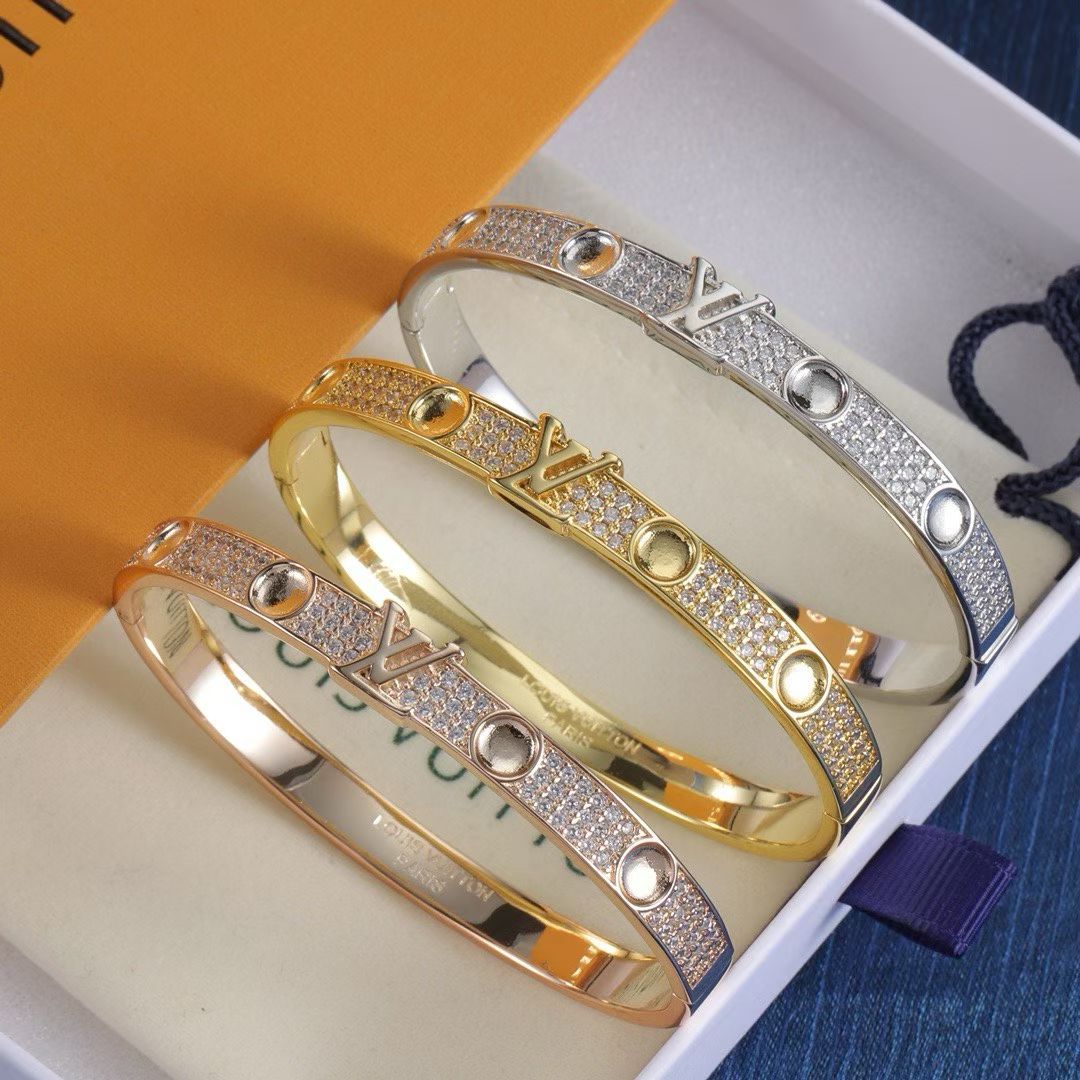 Louis Vuitton Logo Bracelets – Circular Motif with Embedded Stones in Gold, Rose Gold & Silver