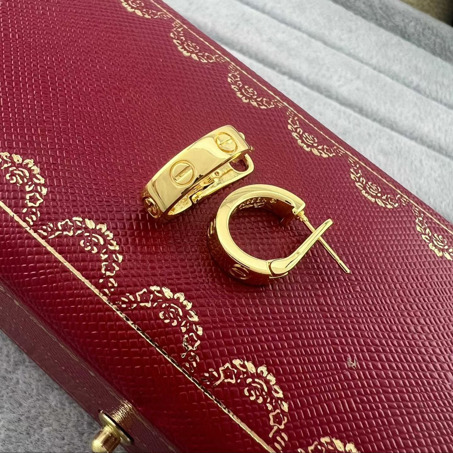 Cartier-Inspired Hoop Earrings Screw Motif Design in Silver, Gold & Rose Gold