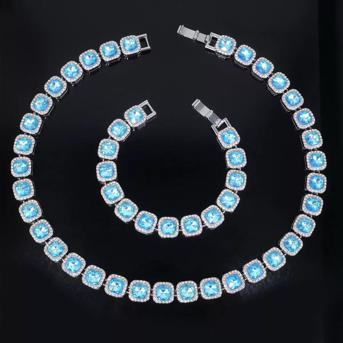 Tennis Jewelry Collection – Gold & Silver Sets with Clear & Blue Gemstones