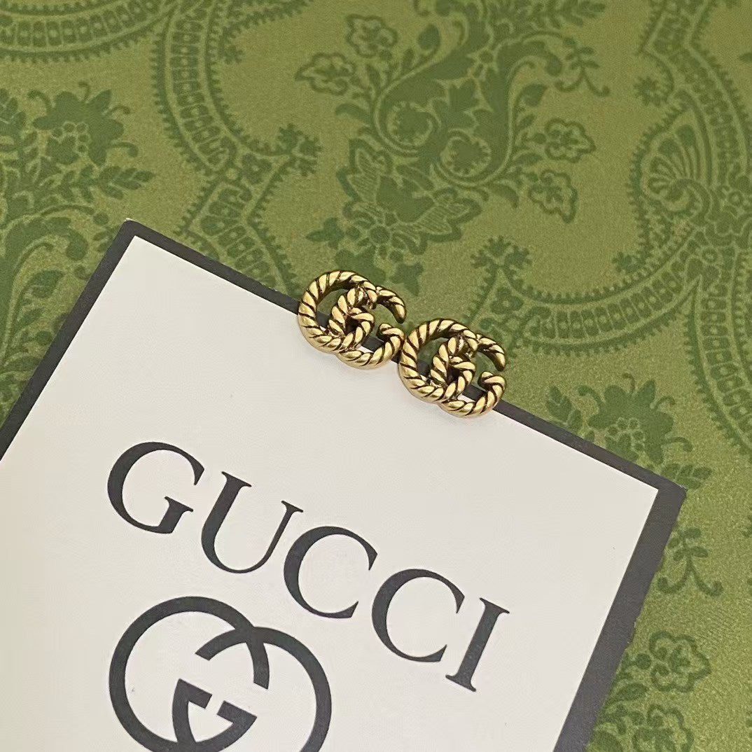 Gucci Twisted GG Earring Duo – Gold & Silver Interlocking Logo Studs with Rope Texture