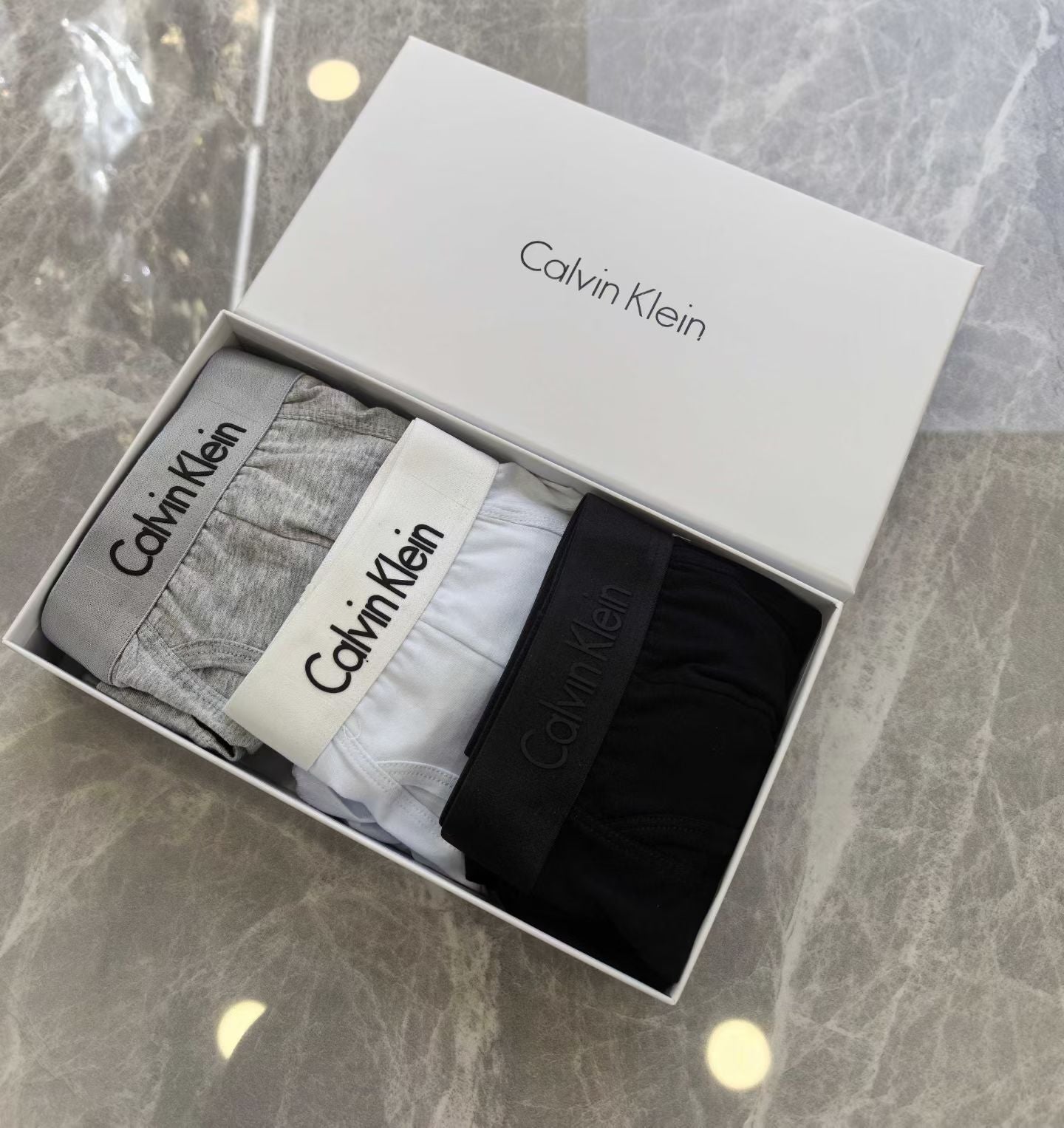 Calvin Klein Men’s Boxer Briefs – 3-Pack in Light Gray, Black & White