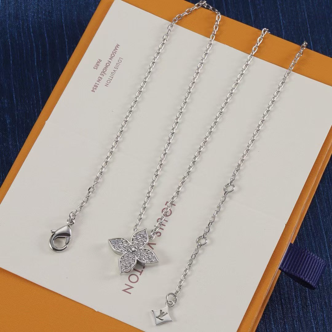 Louis Vuitton Flower Pendant & Earrings Set – Silver-Tone with Signature Motif