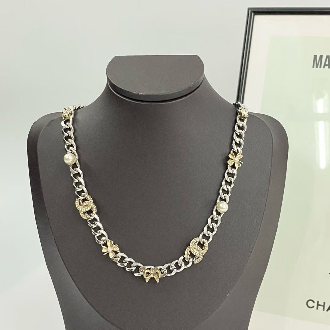 Chanel Statement Chain Necklace – Silver-Toned with Pearls, Star Charms & CC Logo