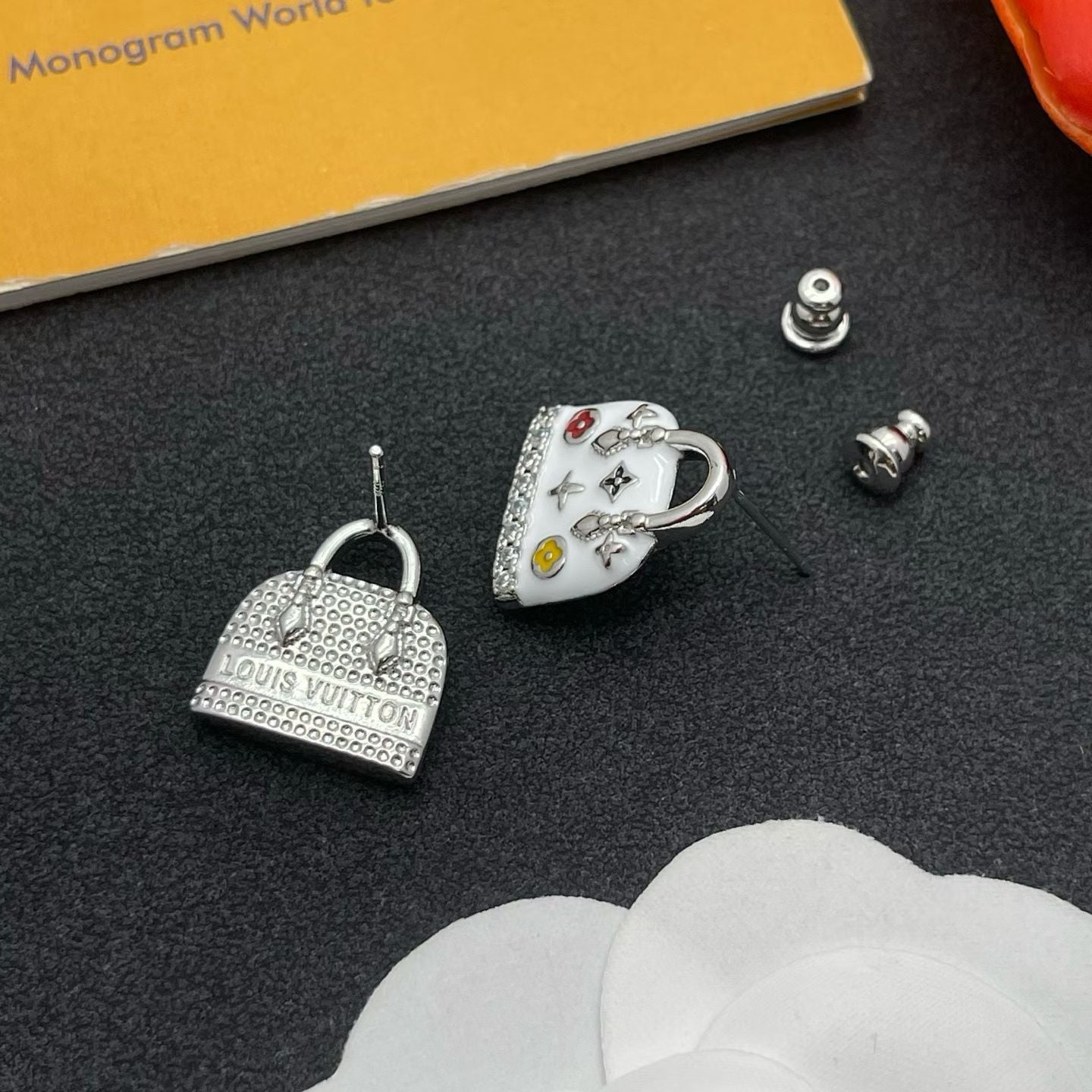 Louis Vuitton Mini Handbag Earrings – Monogram World Tour Edition in Gold & White