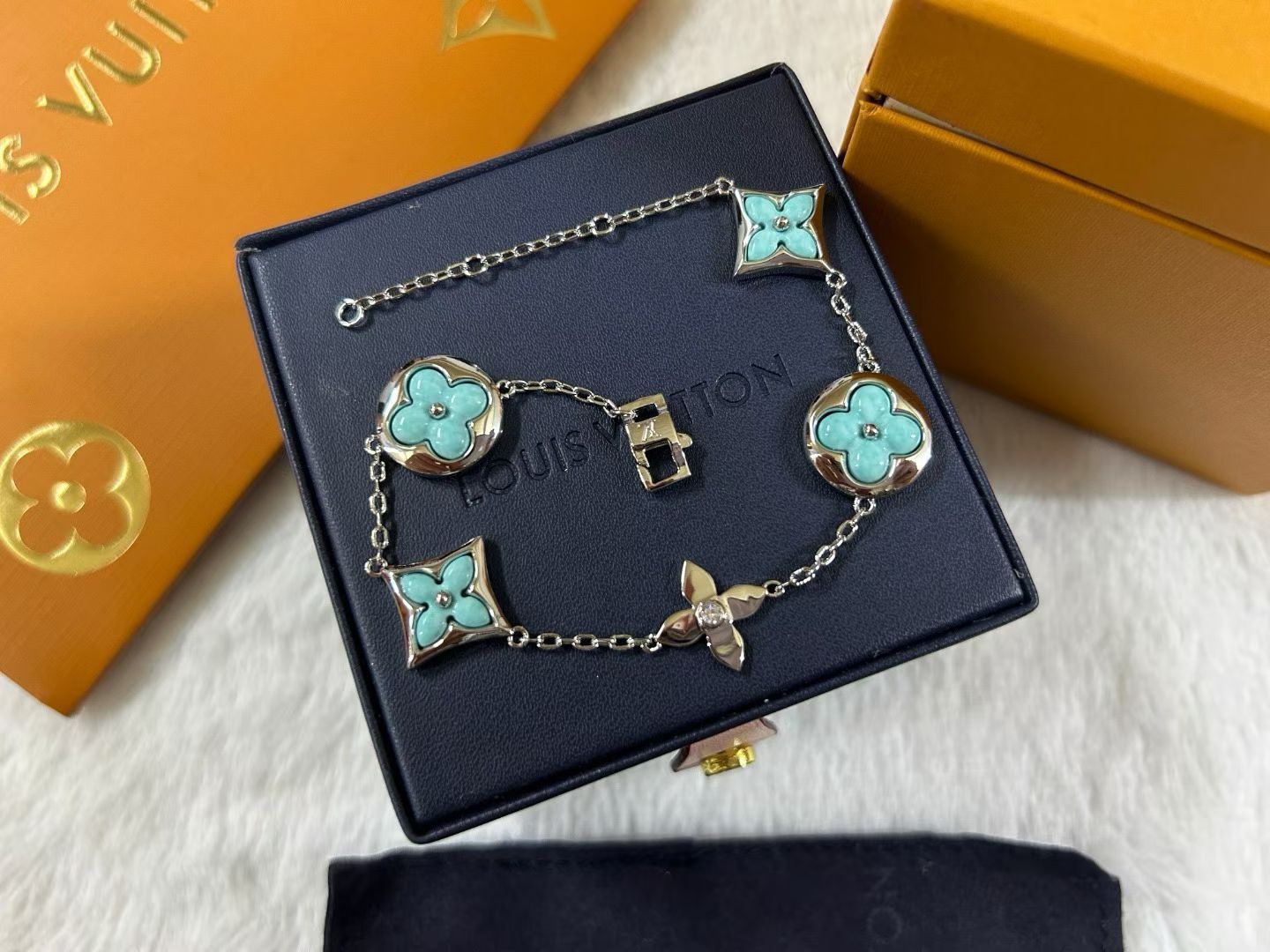 Louis Vuitton Clover Charm Bracelet – Monogram Motifs in Pink & Turquoise Enamel with Gold, Rose Gold & Silver Finishes