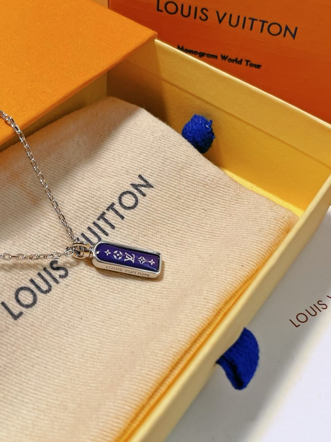 Louis Vuitton Purple Monogram Pendant Necklace Set – Gold & Silver Chains