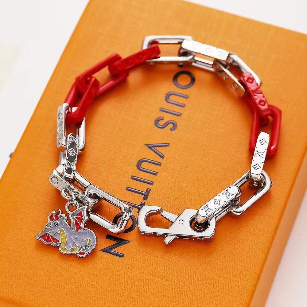 Louis Vuitton Mixed-Metal Chain Necklace – Silver, Gold & Black Links with LV Engraving