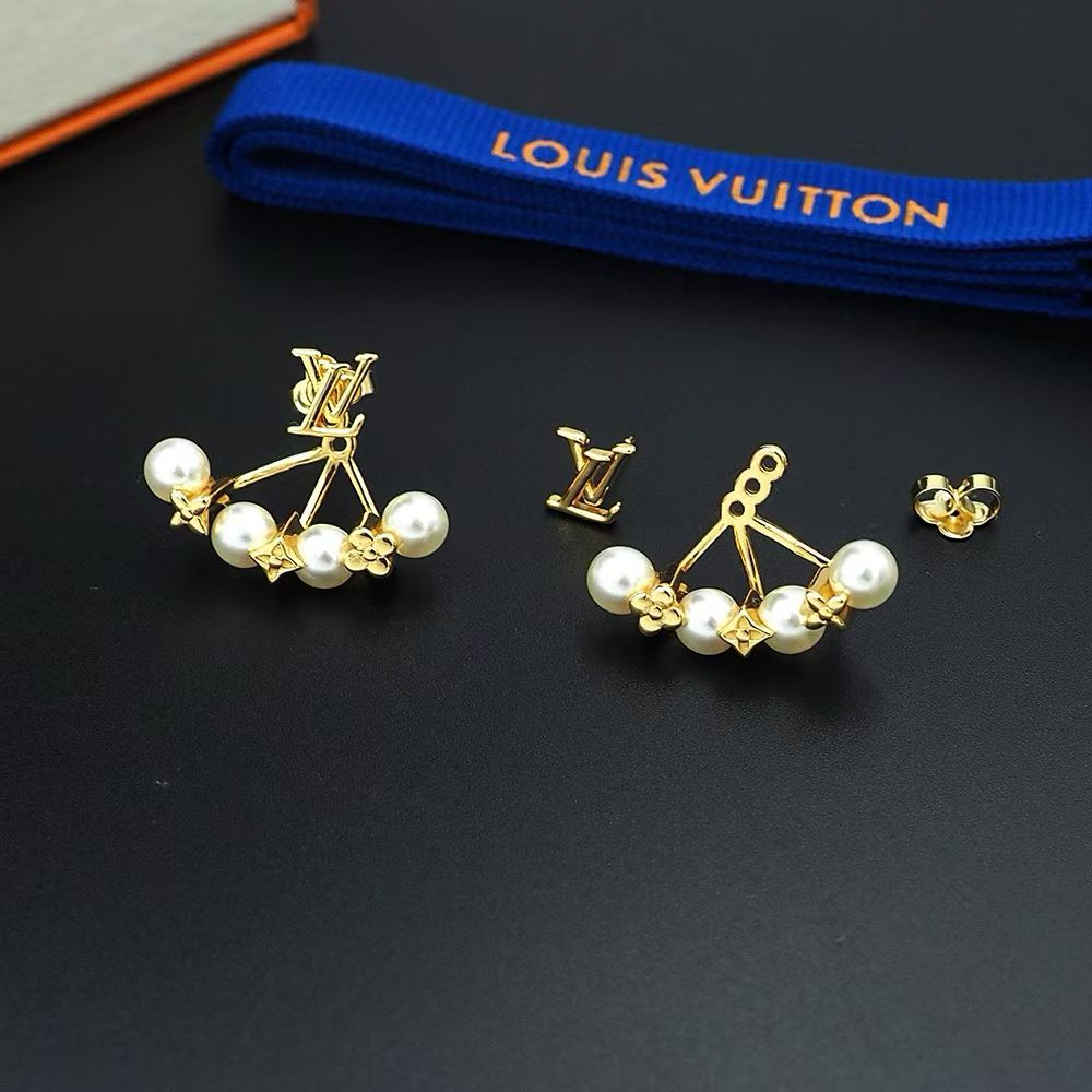 Louis Vuitton Gold Earrings Pearl Trio with Monogram Star & Flower Charms
