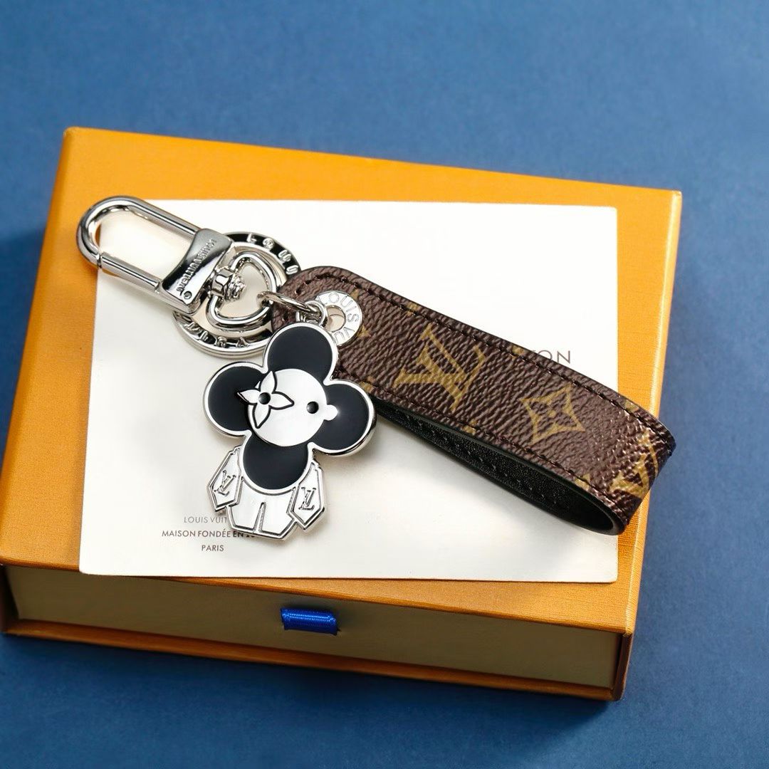 Louis Vuitton Character Keychain – Flower Charm with Monogram Leather Strap