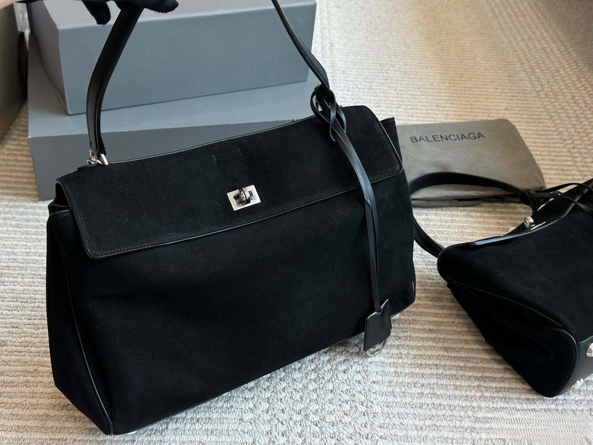 Balenciaga Flap Handbag – Structured Leather & Suede