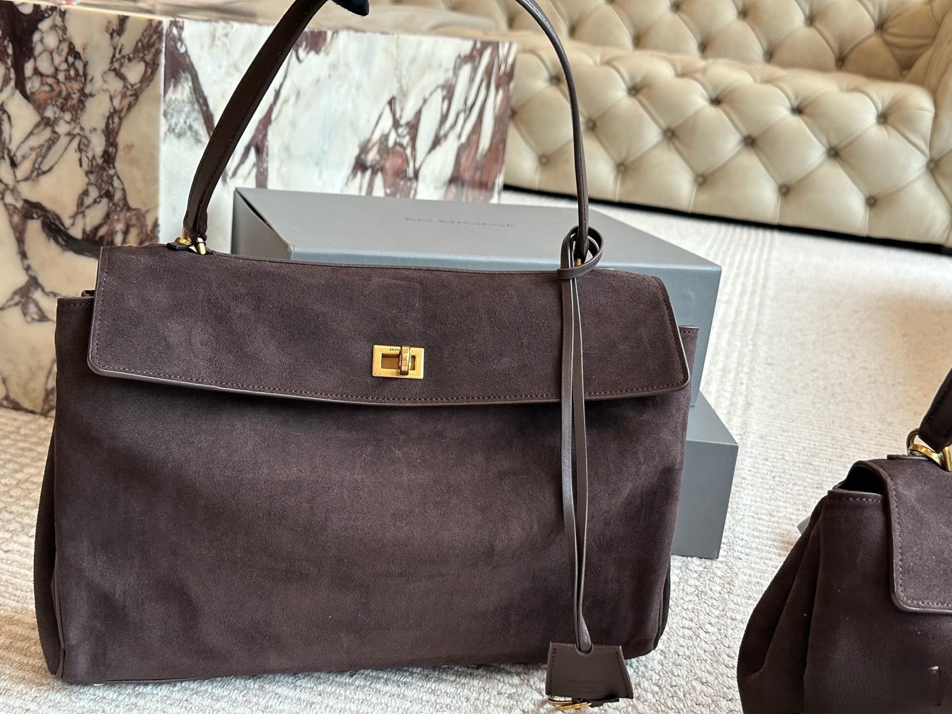 Balenciaga Flap Handbag – Structured Leather & Suede