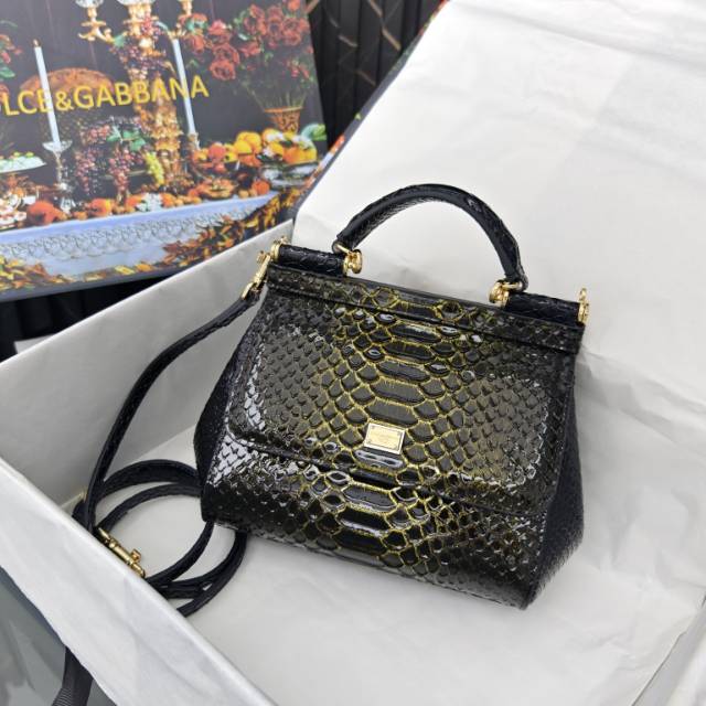 Dolce & Gabbana Classic Snakeskin-Effect Embossed Calfskin Handbag