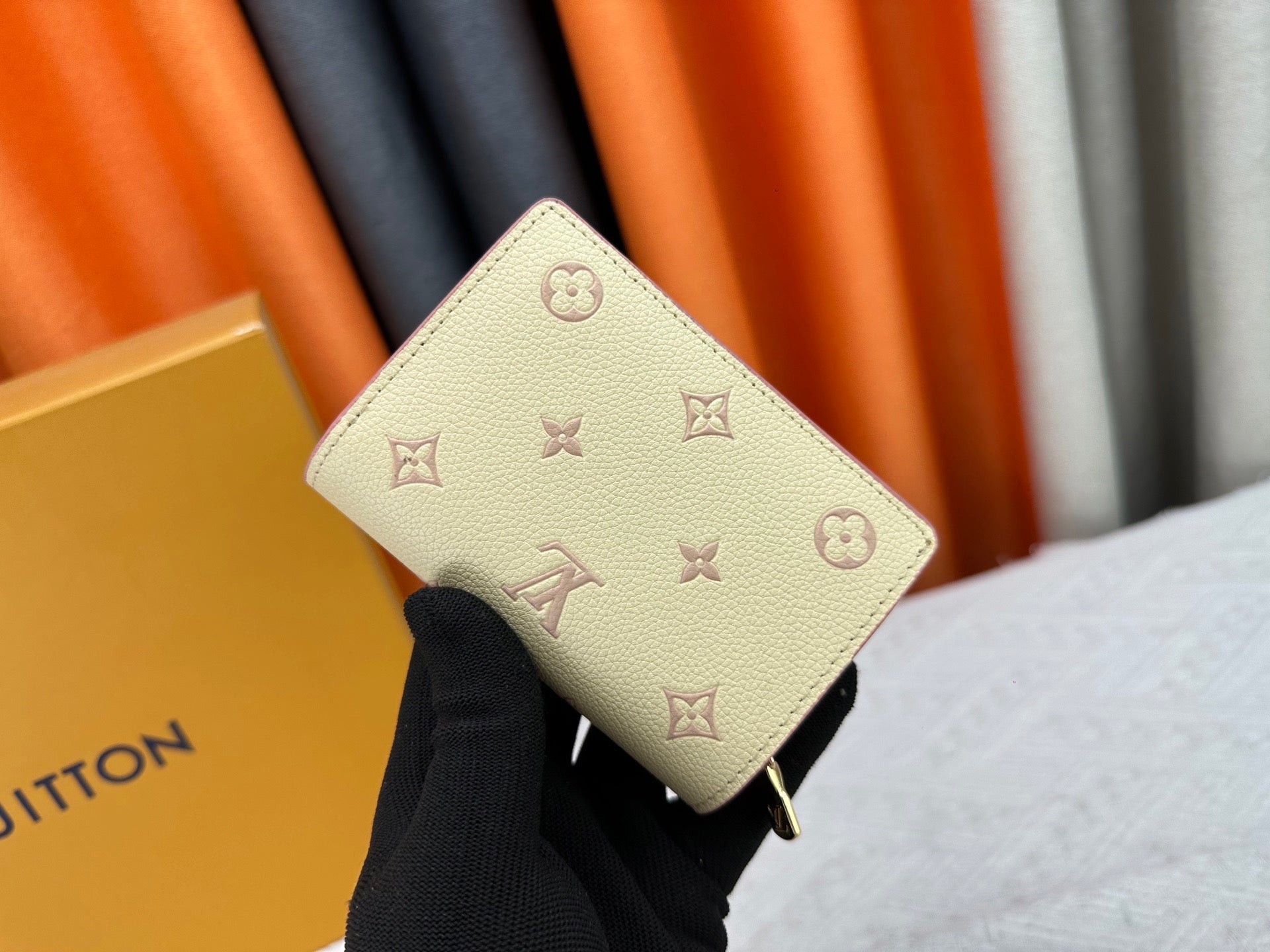 Louis Vuitton Cream Monogram Wallet with Pink Trim