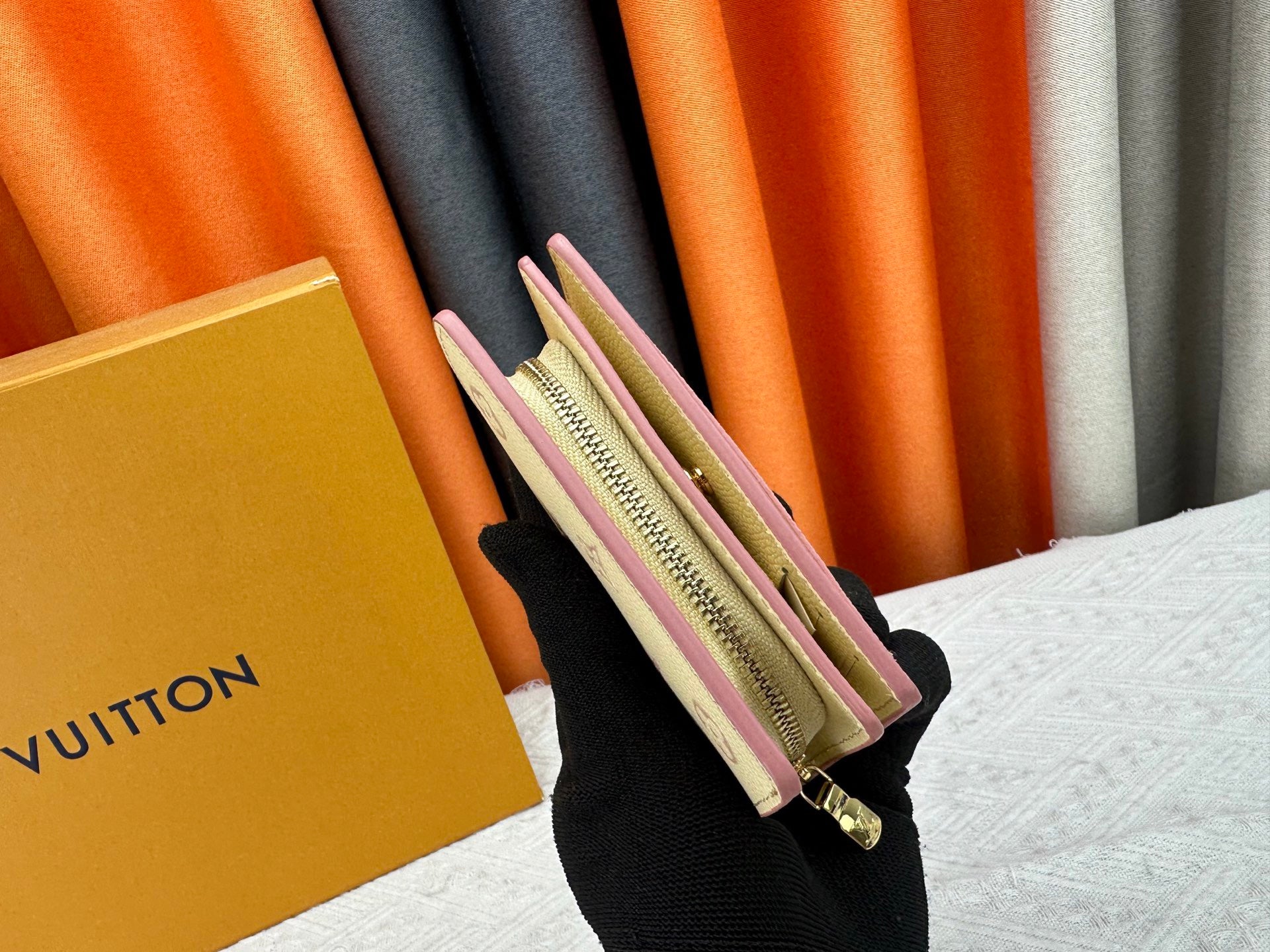 Louis Vuitton Cream Monogram Wallet with Pink Trim