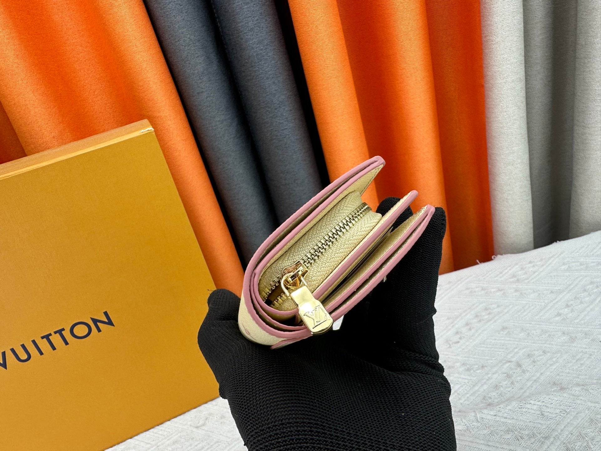 Louis Vuitton Cream Monogram Wallet with Pink Trim