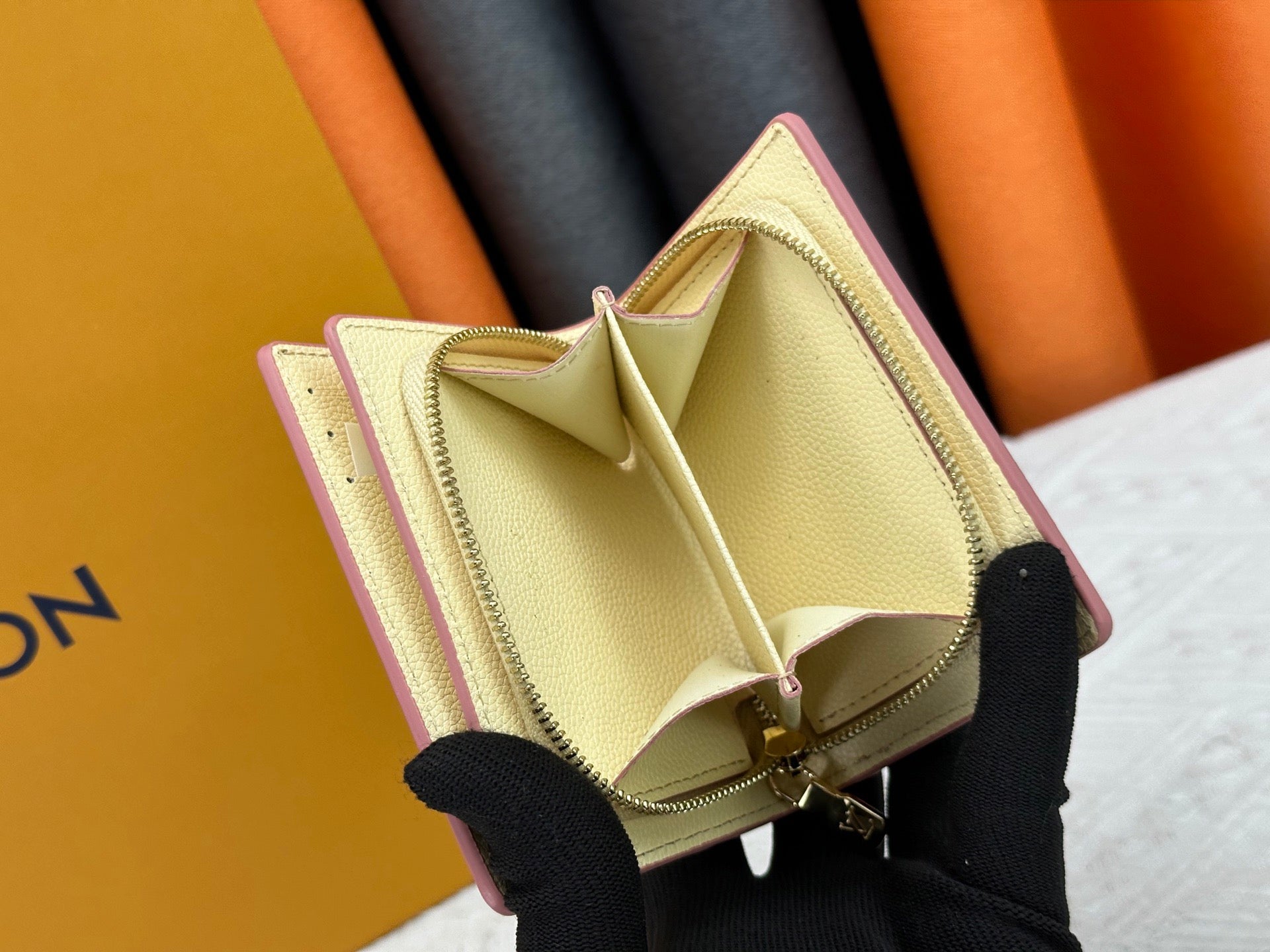 Louis Vuitton Cream Monogram Wallet with Pink Trim