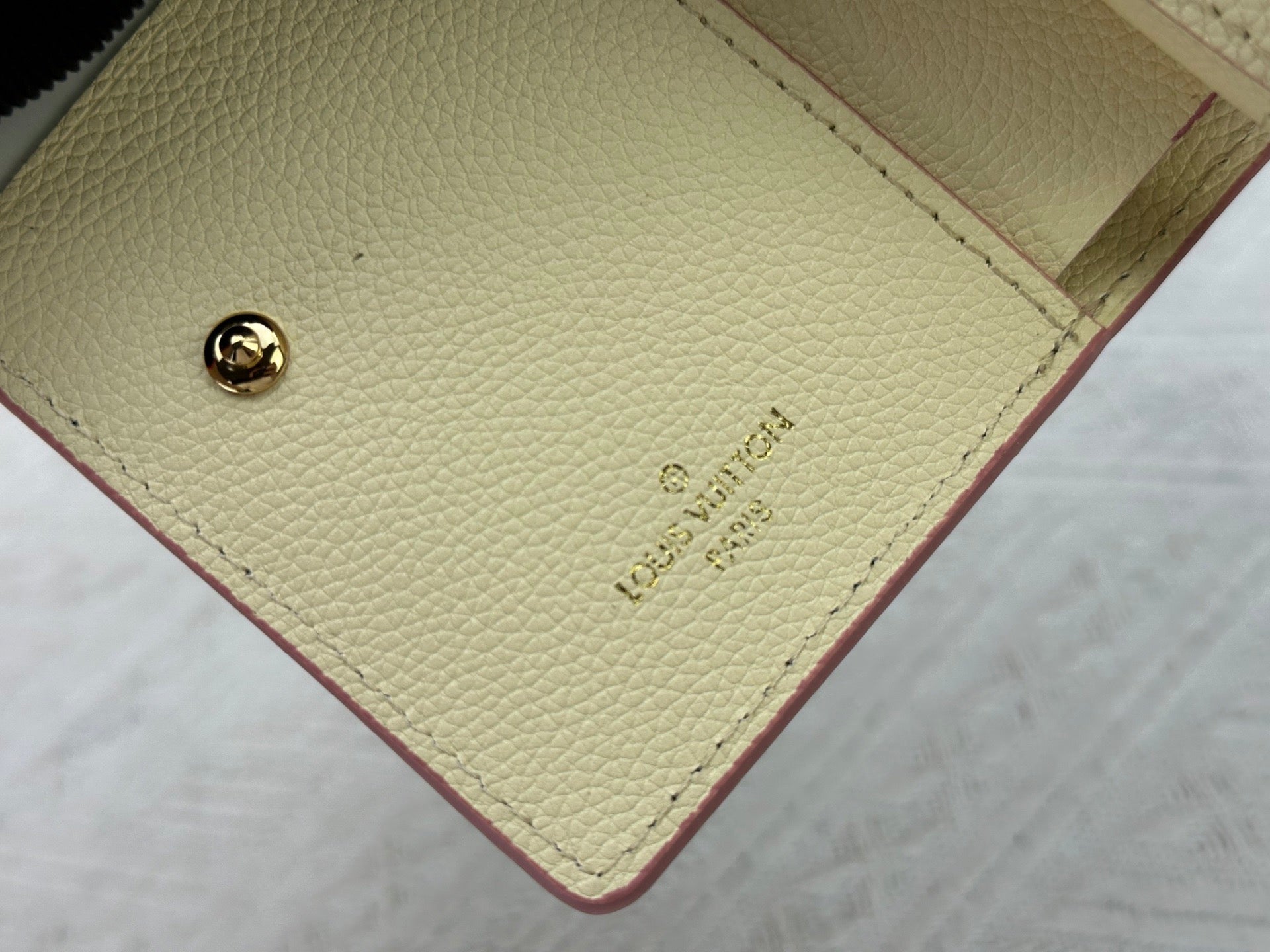 Louis Vuitton Cream Monogram Wallet with Pink Trim