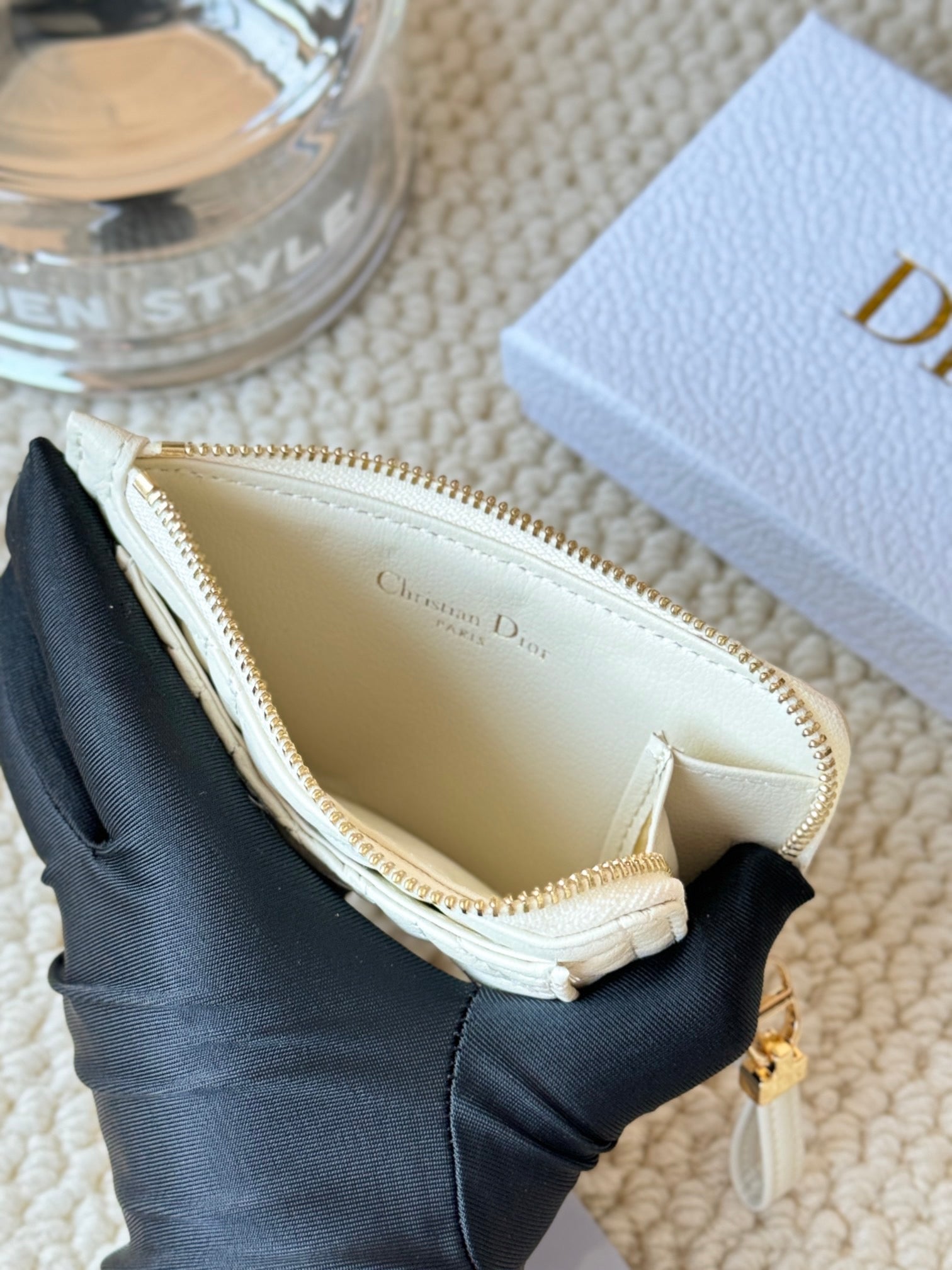 Christian Dior Cannage Quilted Cardholder – Zipper Charm Edition